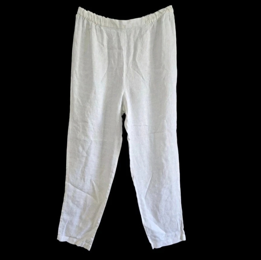 Eileen Fisher White Linen-Blend Pants
